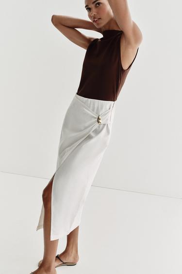 ROBE MI-LONGUE BIMATIÈRE AVEC ACCESSOIRE - Marron / Écru de Zara