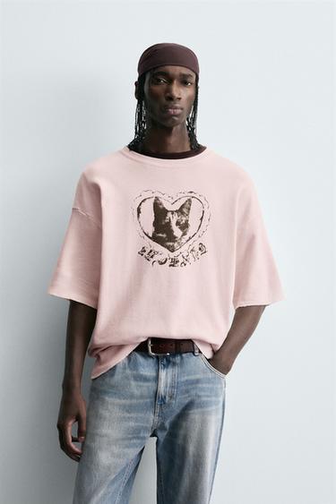 CONTRAST PRINT KNIT T-SHIRT - Pale pink by Zara