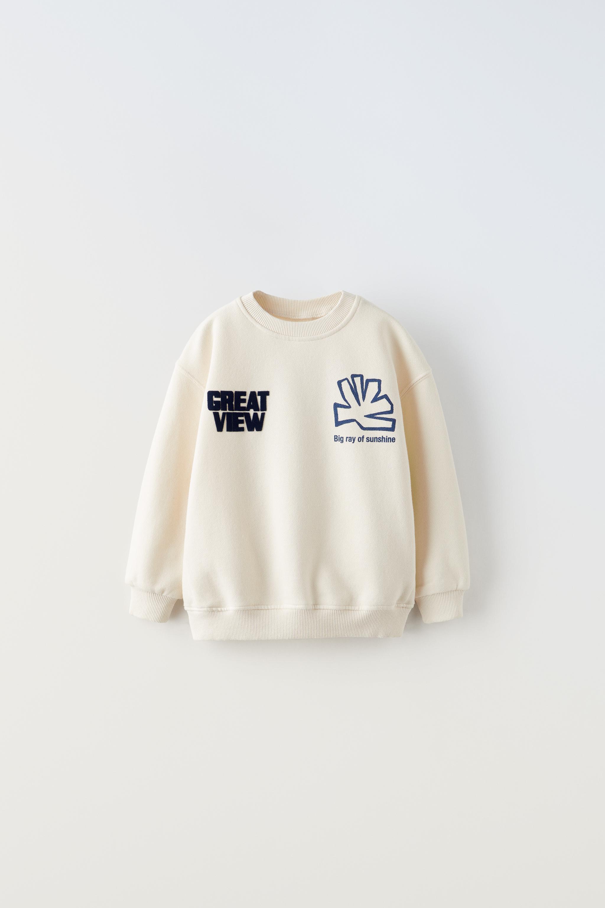 TEXT PRINT FLOCKED SWEATSHIRT - Ecru | ZARA United States