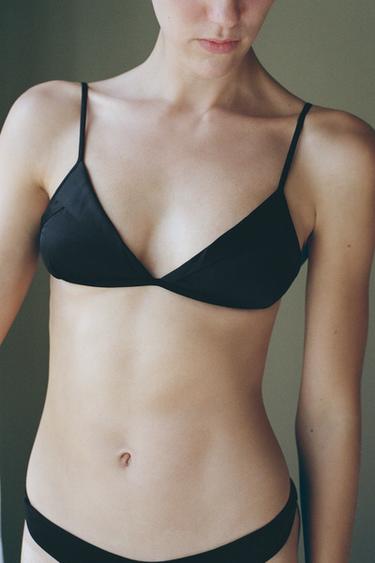 PLEATED TRIANGLE BRA — Black 1