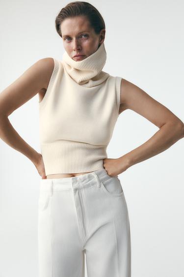 CHALECO PUNTO CUELLO SUBIDO - Beige de Zara