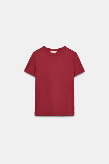 INTERLOCK SHORT SLEEVE T-SHIRT - Burgundy by Zara