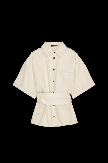 CAMISA TRABILLAS CINTURÓN - Beige de Zara - Imagen 0