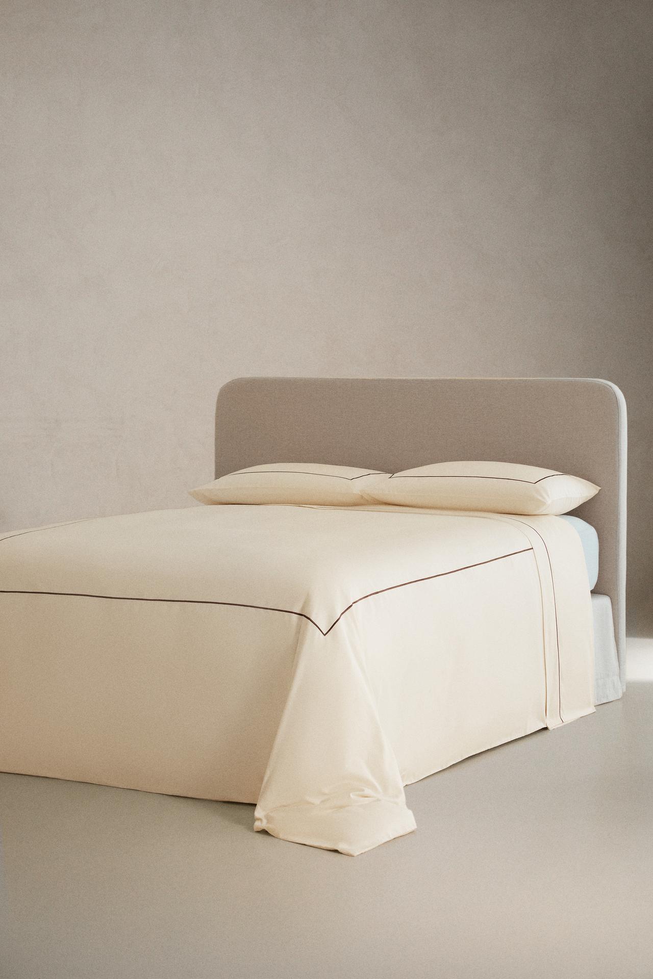 SATEEN DUVET COVER WITH SCALLOPED TRIM (400 THREAD COUNT) — Brown / Taupe