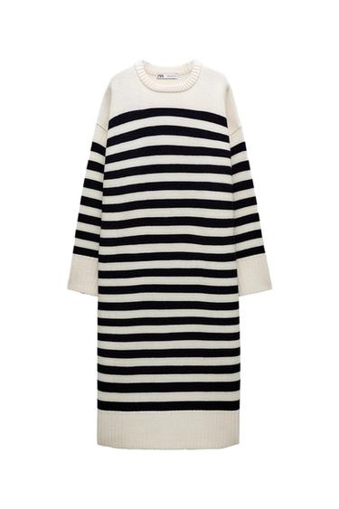 STRIPED KNIT MIDI DRESS