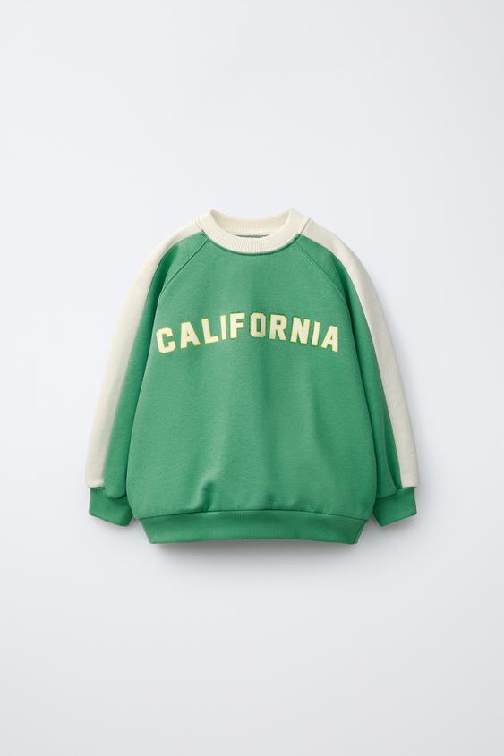 SWEATSHIRT WITH CONTRAST STRIPES AND SLOGAN - Green by Zara - Image 0
