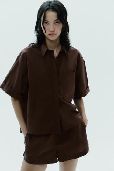 CAMICIA POPELINE TASCHINO - Marrone scuro di Zara