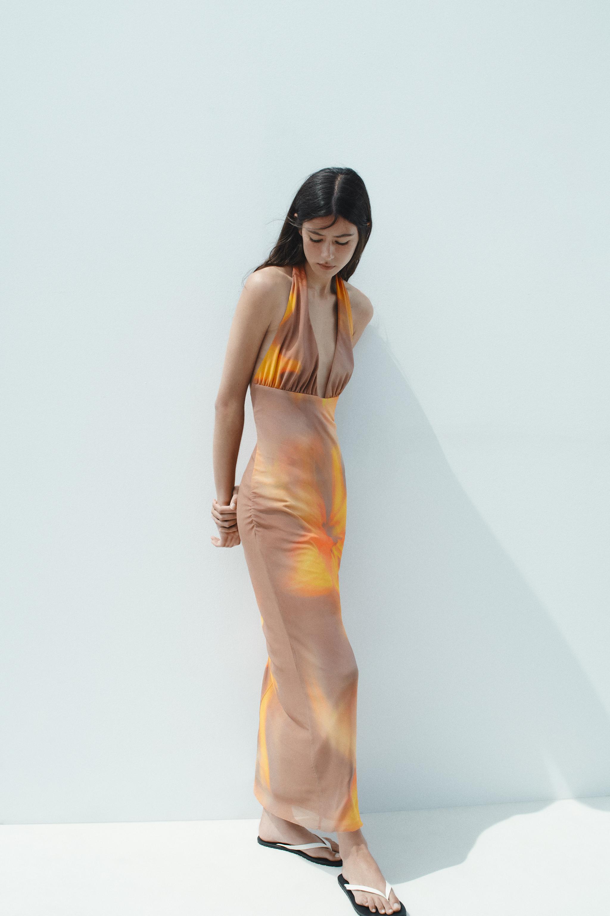 ROBE MIDI HALTER TULLE IMPRIM