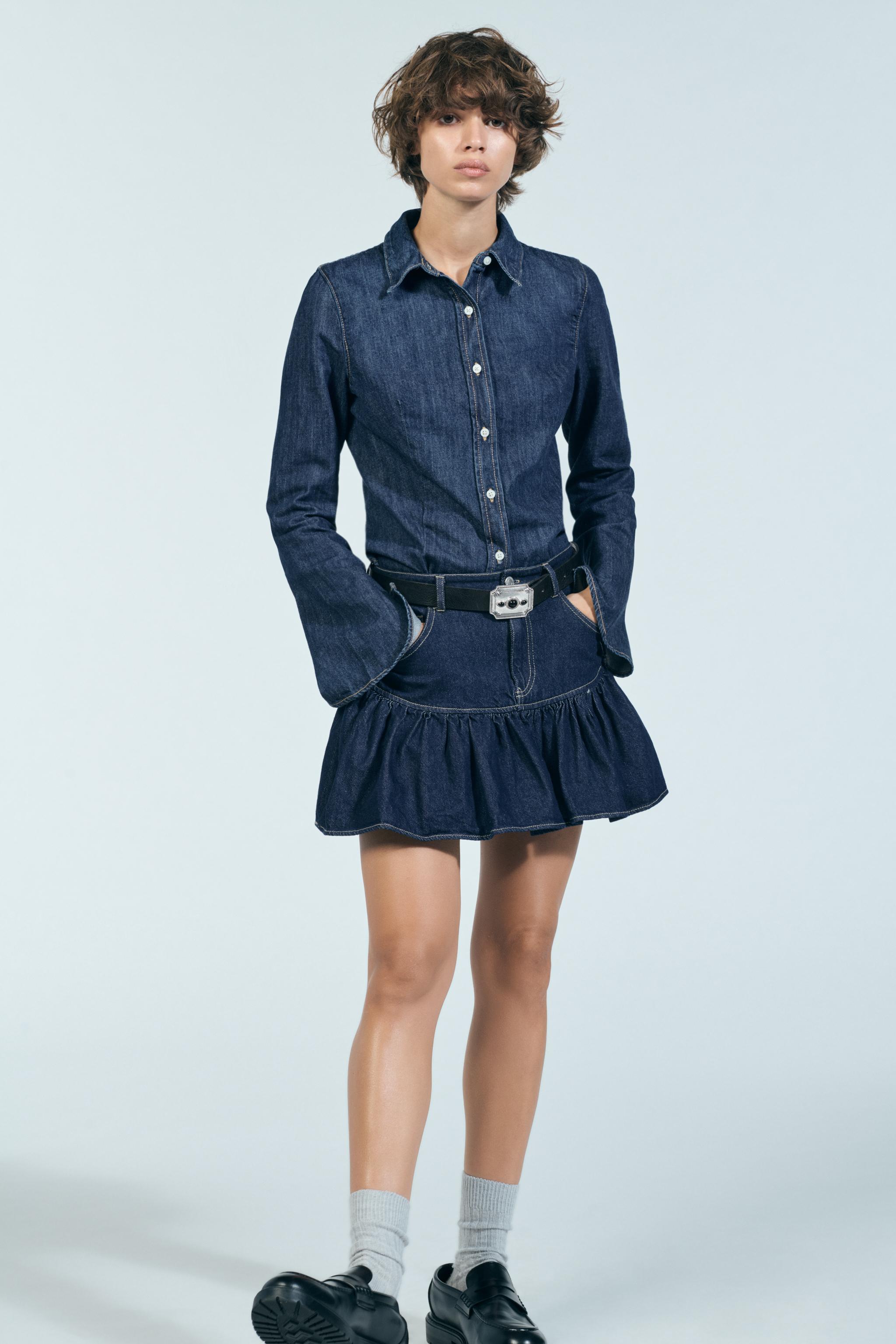 TRF DENIM SWING SKIRT Dark indigo ZARA Canada