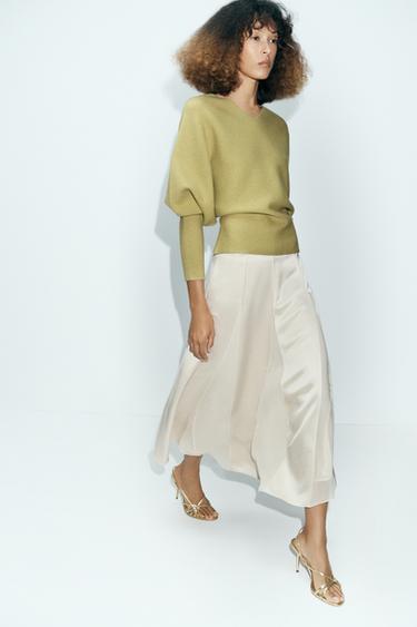 JUPE MIDI COMBINÉE À PLIS PLATS ZW COLLECTION - Écru de Zara