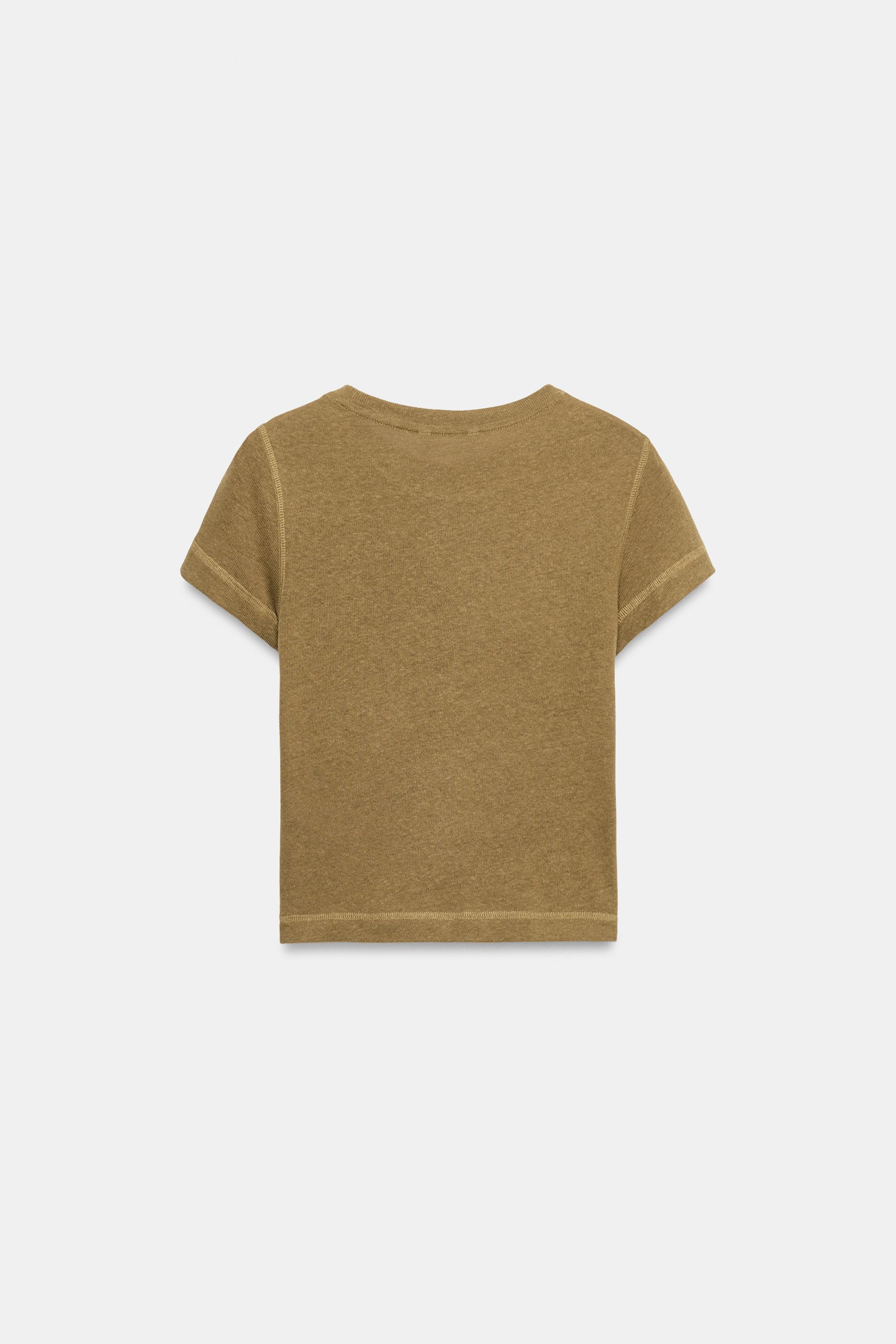Zara KISA KOLLU RUSTİK T-SHIRT görsel 6