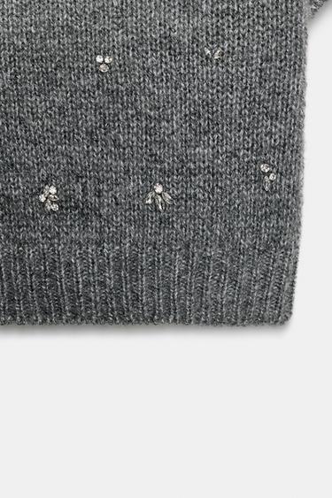 KNIT SWEATER WITH JEWEL BEADS - Grey by Zara - Image 6