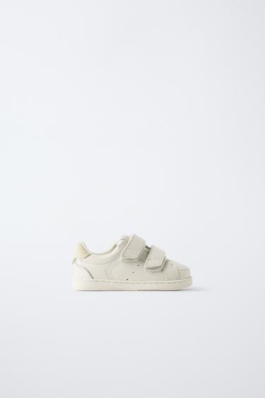 Zara BAREFOOT LEATHER STRAP SNEAKERS - White