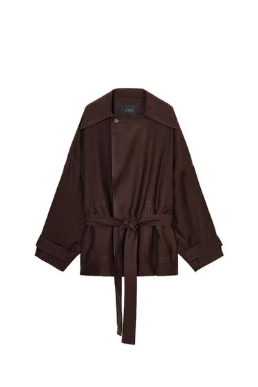 CHAQUETA CINTURÓN ZW COLLECTION - Marrón de Zara