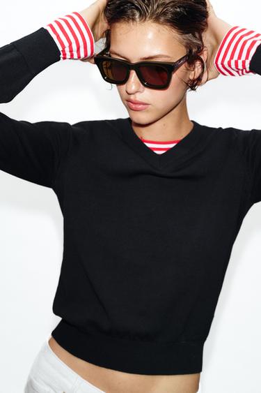 STRIPED COMBINED KNIT JUMPER - Navy blue by Zara