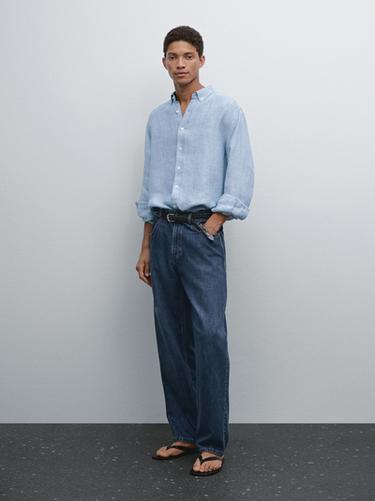 Zara 100% linen regular fit Oxford shirt - Blue