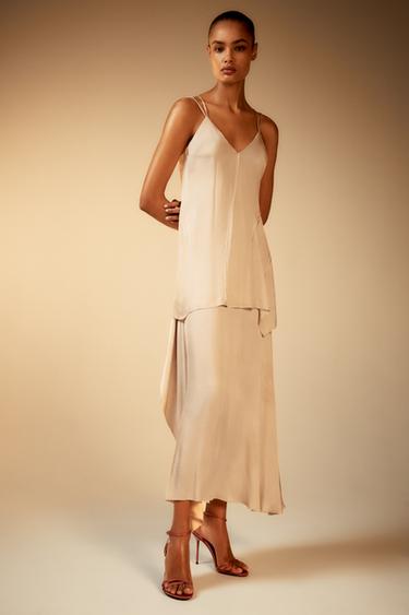 Zara SATIN EFFECT MINI DRESS - Light beige