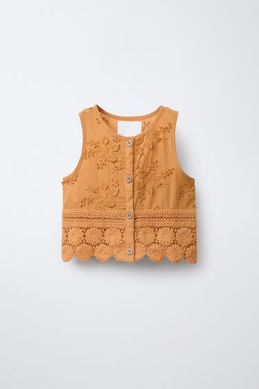 TOP HOJAS BORDADAS PUNTO CROCHET - Teja de Zara