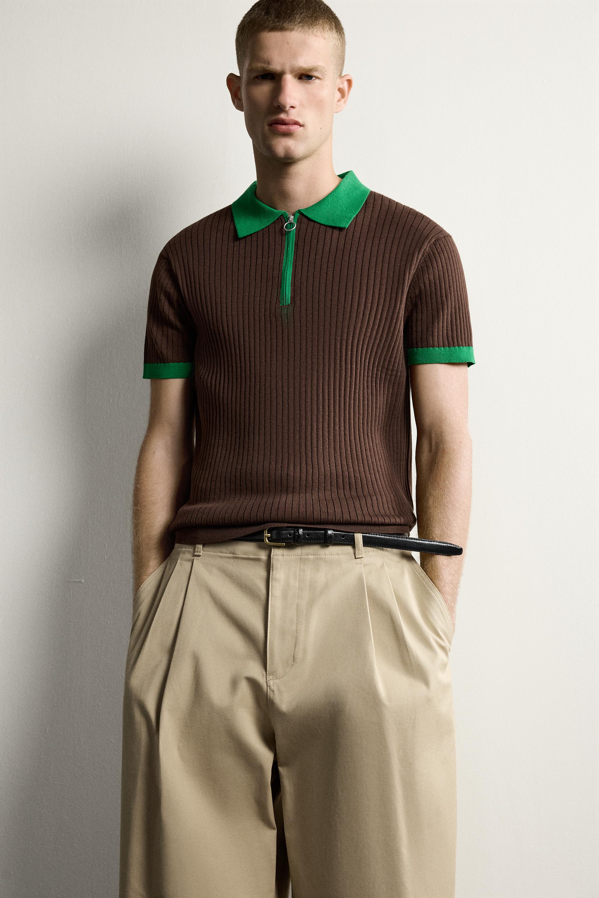 Мужские рубашки Zara COLOR BLOCK ZIP KNIT POLO SHIRT — фото 5
