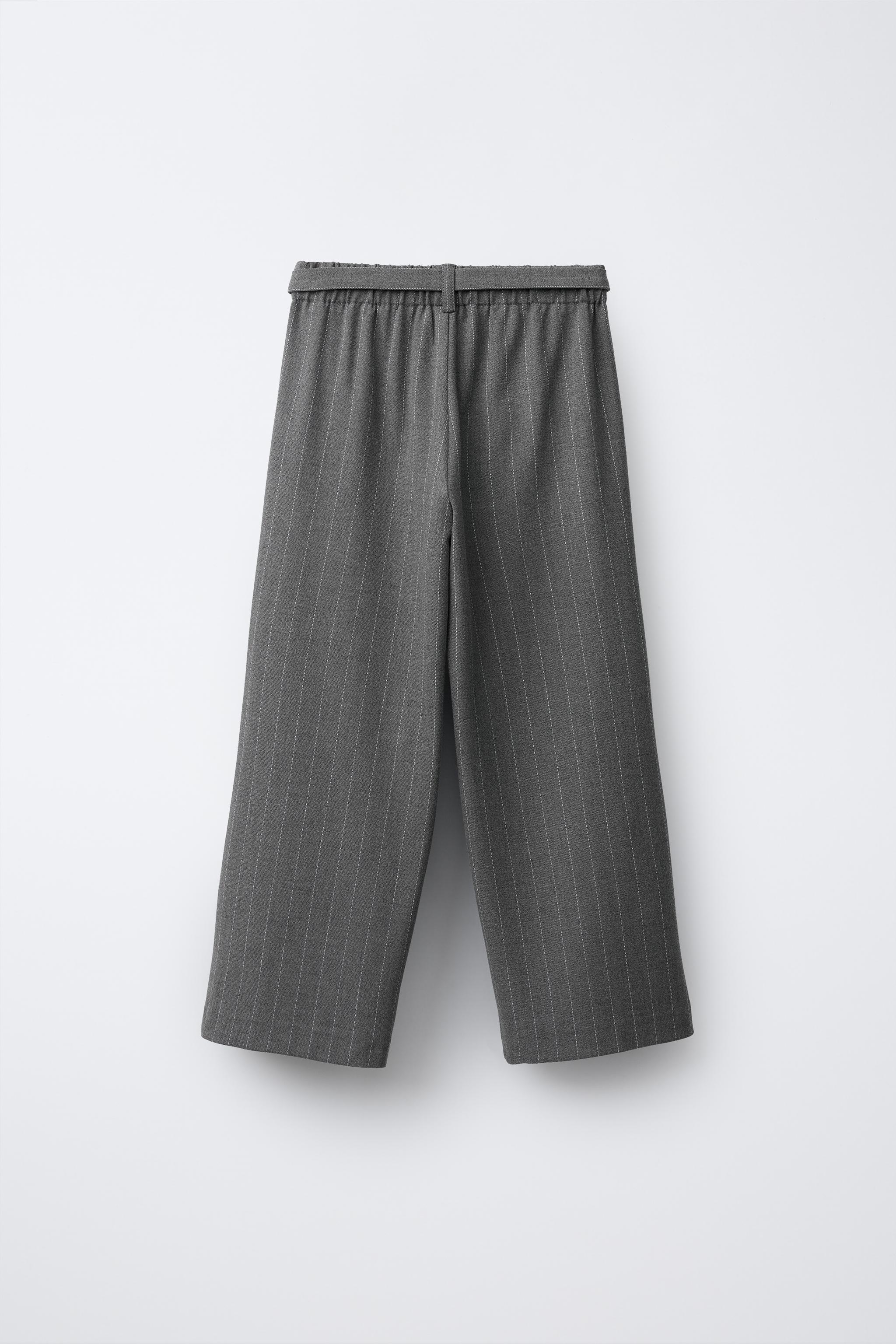 スペイン発送 ZARA レース付きストライプパンツ グレー 今季新作 ZARA】TRF バギーバルーン ミッドライズデニムパンツ 5575/244