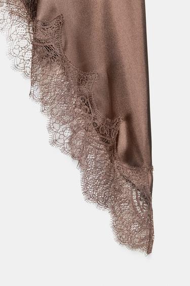 ROBE SATINÉE DENTELLE - Chocolat de Zara - Image 8