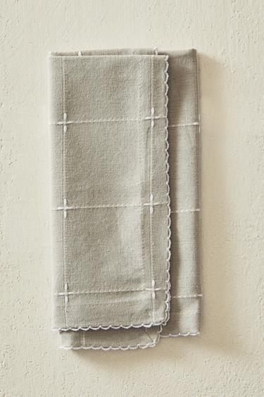 Zara DYED THREAD CHECK NAPKINS (SET OF 2) - Gray green