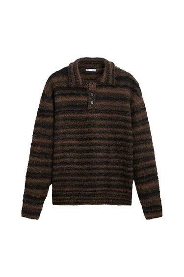 STRIPED BOUCLÉ KNIT POLO SHIRT