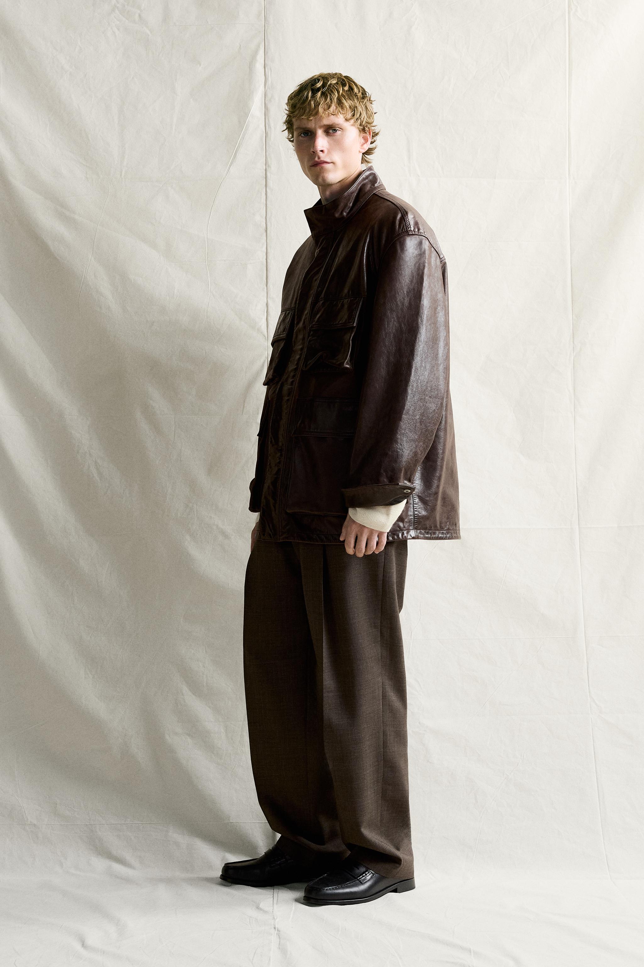 BLOUSON EN CUIR À POCHES UTILITY
