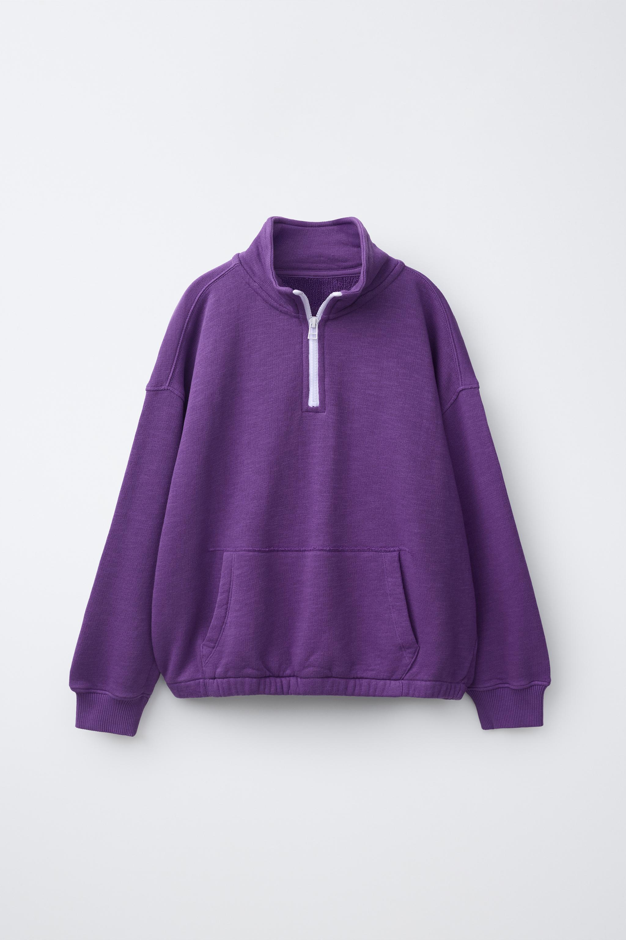 PLAIN ZIP-UP SWEATSHIRT — Purple