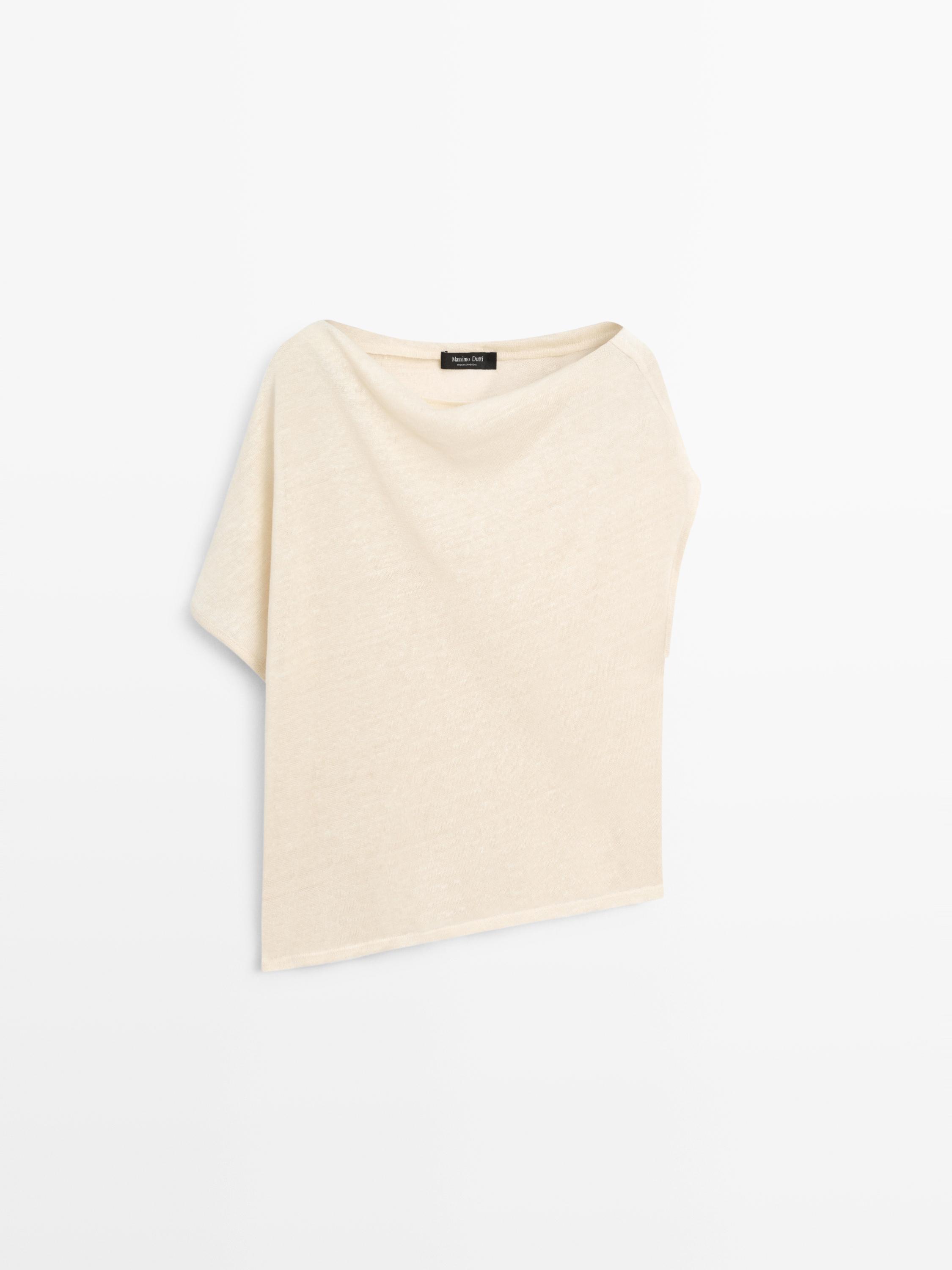 Linen blend asymmetric cropped cape