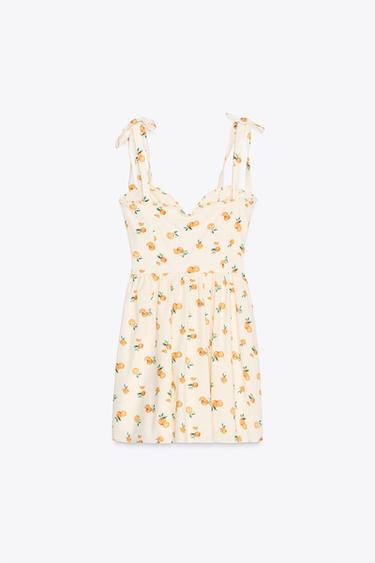 ROBE EN POPELINE IMPRIMÉE ORANGE - blanc-orange de Zara - Image 6