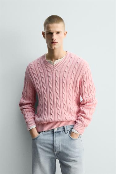 Zara 限量版麻花結構針織衫 - 粉紅色