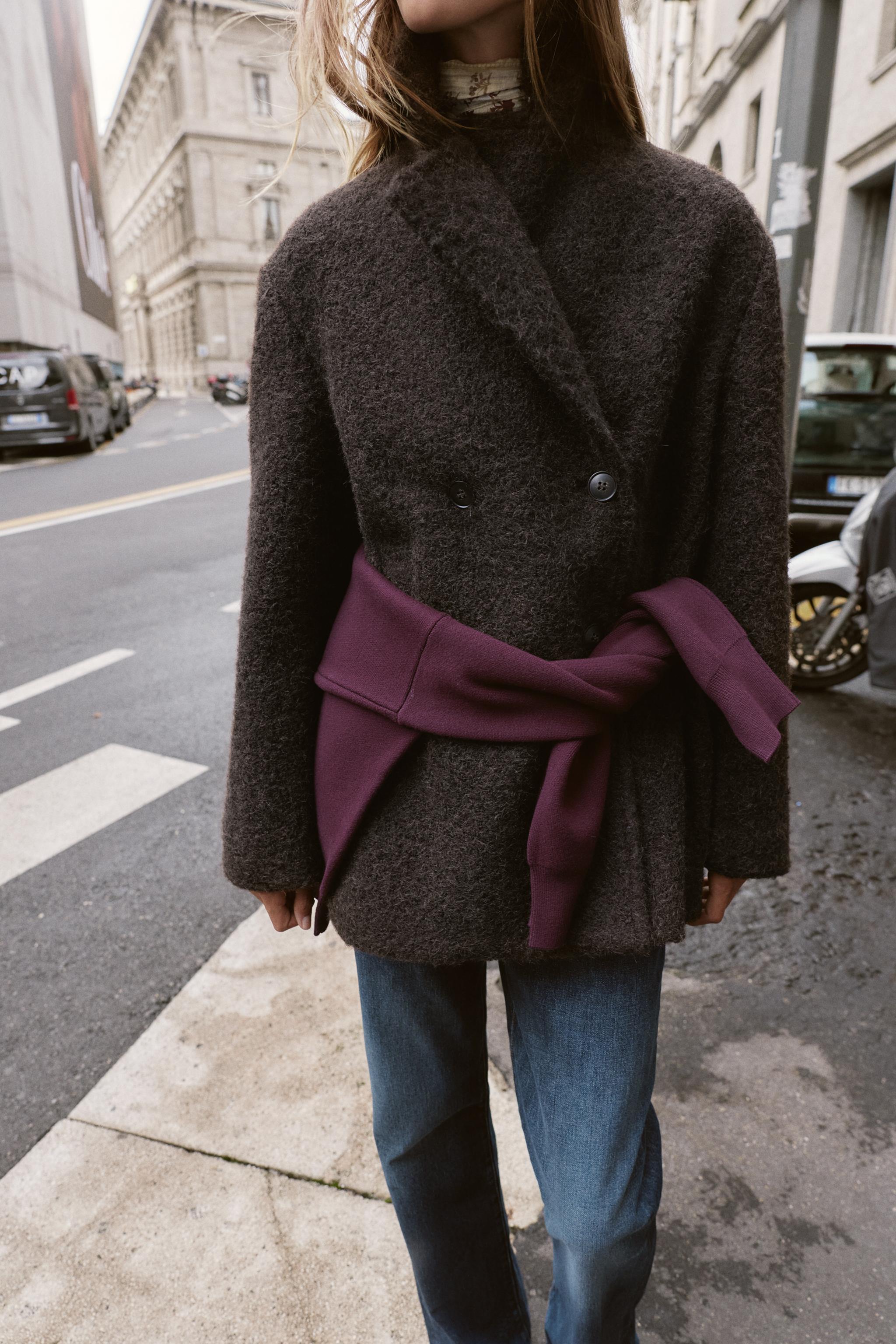 BOUCLÉ DOUBLE-BREASTED MID-LENGTH COAT