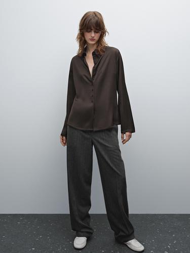 Zara Flowing satin shirt with small buttons - Brown - Image 0