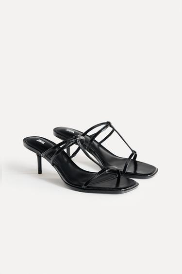 Zara STRAPPY LEATHER SANDALS 50TH ANNIVERSARY - Black