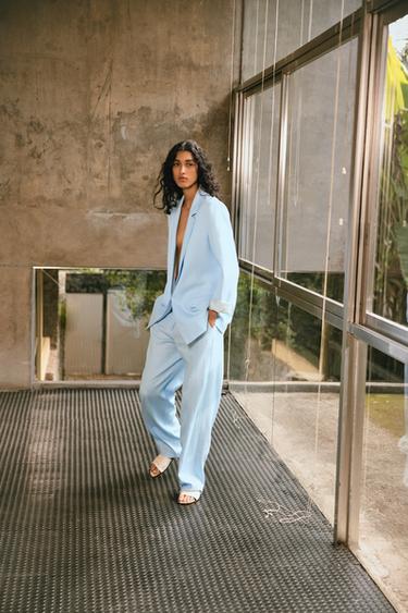 PANTALON DROIT AVEC LIN - Bleu clair de Zara - Image 1