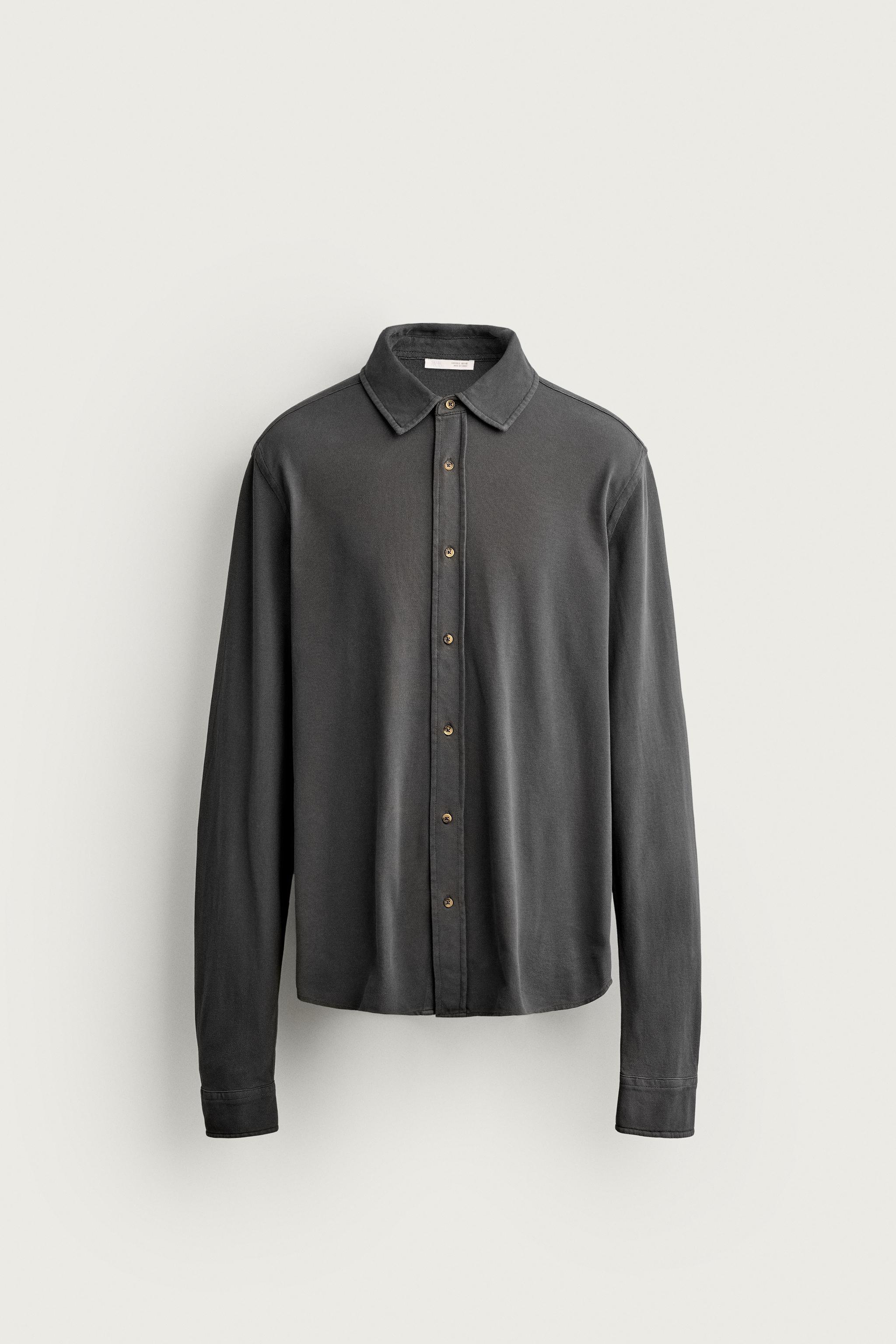 Мужские рубашки Zara WASHED PIQUÉ REGULAR FIT SHIRT — фото 7