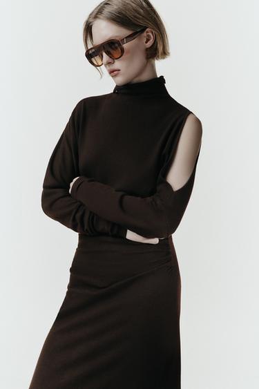 VESTIDO MIDI PUNTO CUT OUT - Marrón de Zara