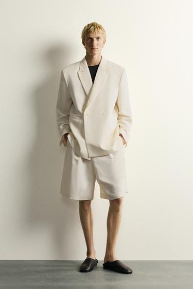 VISCOSE/LINEN DOUBLE-BREASTED BLAZER - Oyster-white by Zara