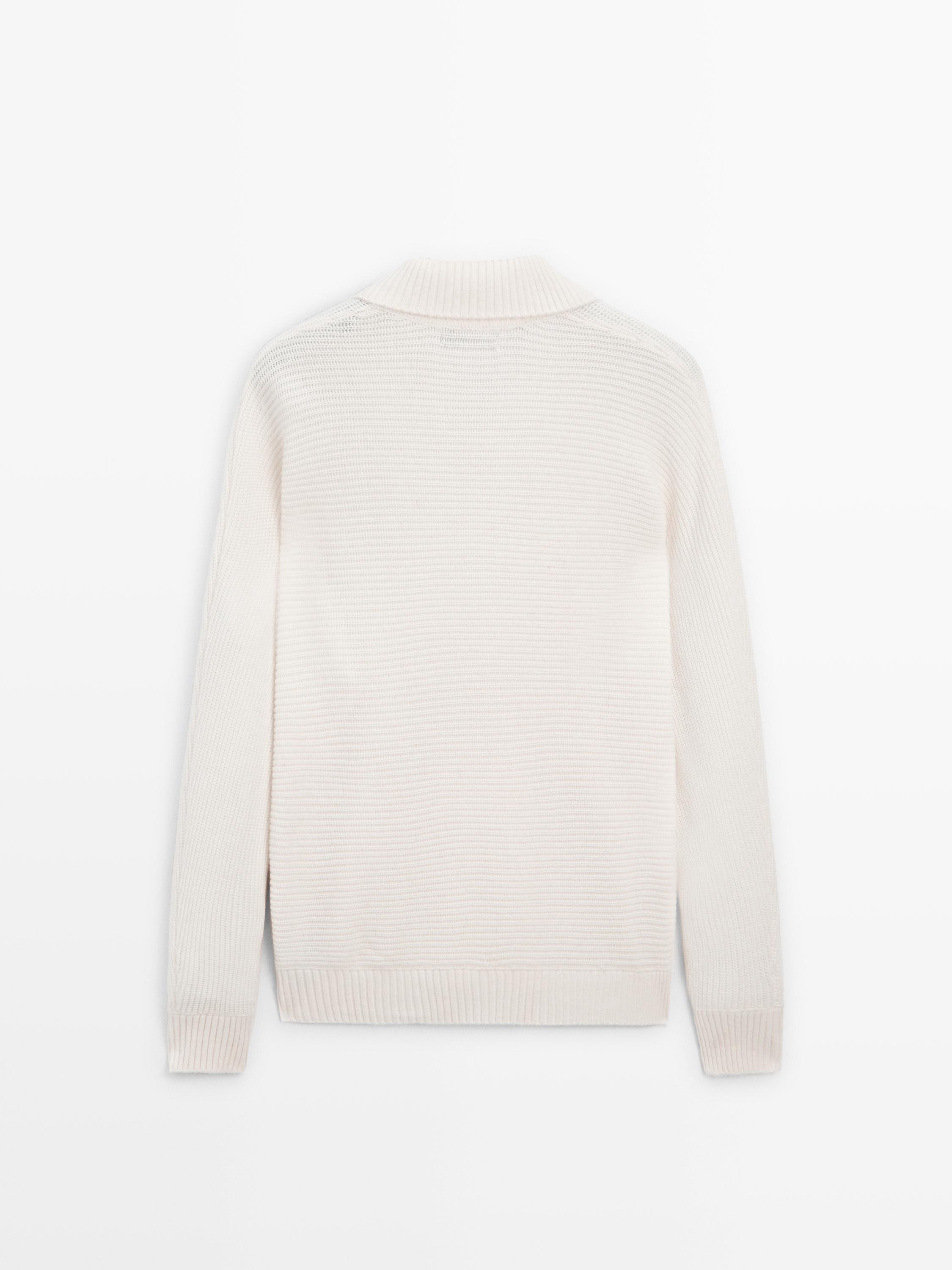 Knit sweater with mock button neck