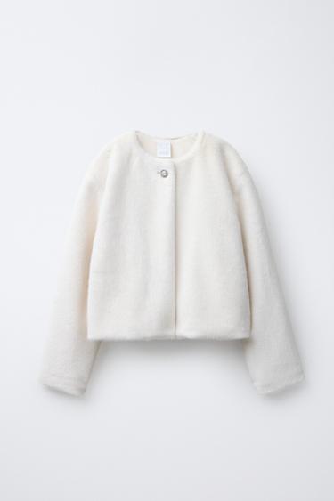 Zara BOLERO JAKNA OD VEŠTAČKOG KRZNA – Ekru – Slika 0