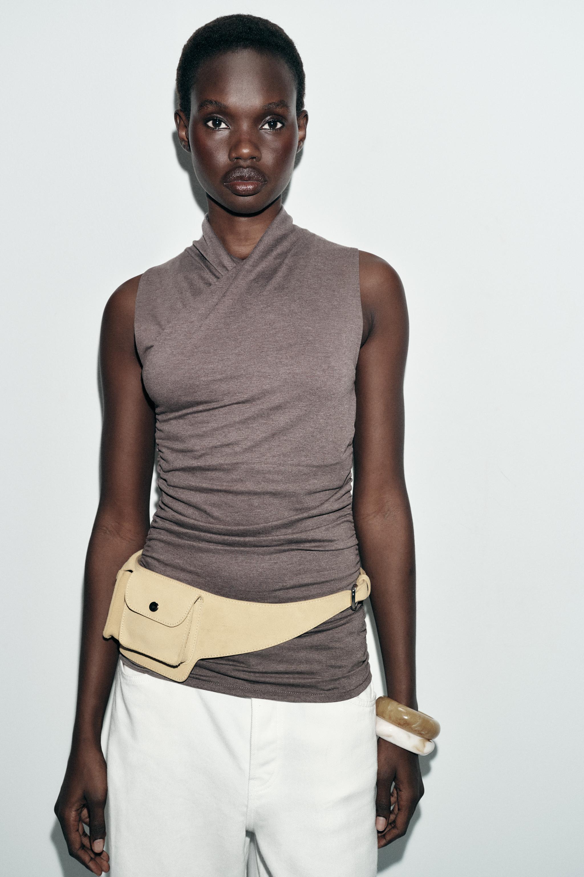 DRAPED GATHERED TOP — Brown marl