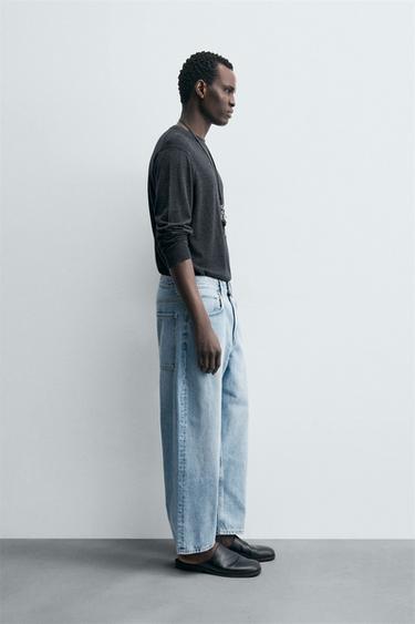 Zara TAPERED WIDE FIT JEANS - Light blue
