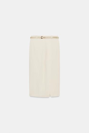 FALDA MIDI CINTURÓN - Hueso de Zara - Imagen 0