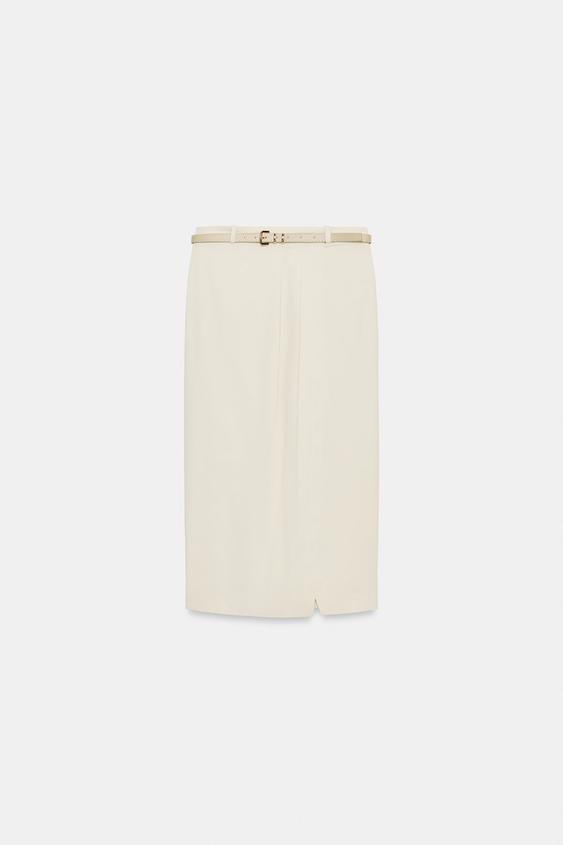 FALDA MIDI CINTURÓN - Hueso de Zara - Imagen 0
