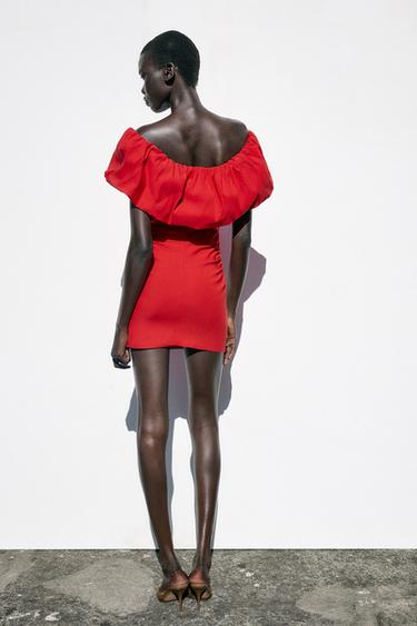 RUFFLED MINI DRESS - Red by Zara - Image 4
