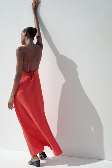 ROBE MIDI FLUIDE - Rouge / Corail de Zara - Image 3