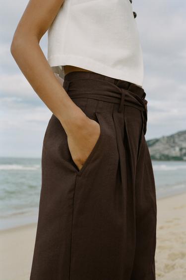 PANTALON LARGE CEINTURE - Marron de Zara - Image 3