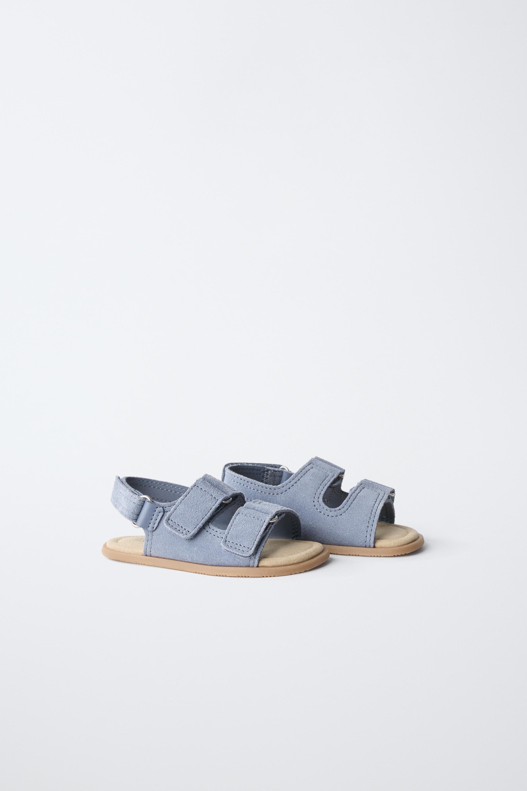 DOUBLE STRAP LEATHER BAREFOOT SANDALS — Blue (alternate view)