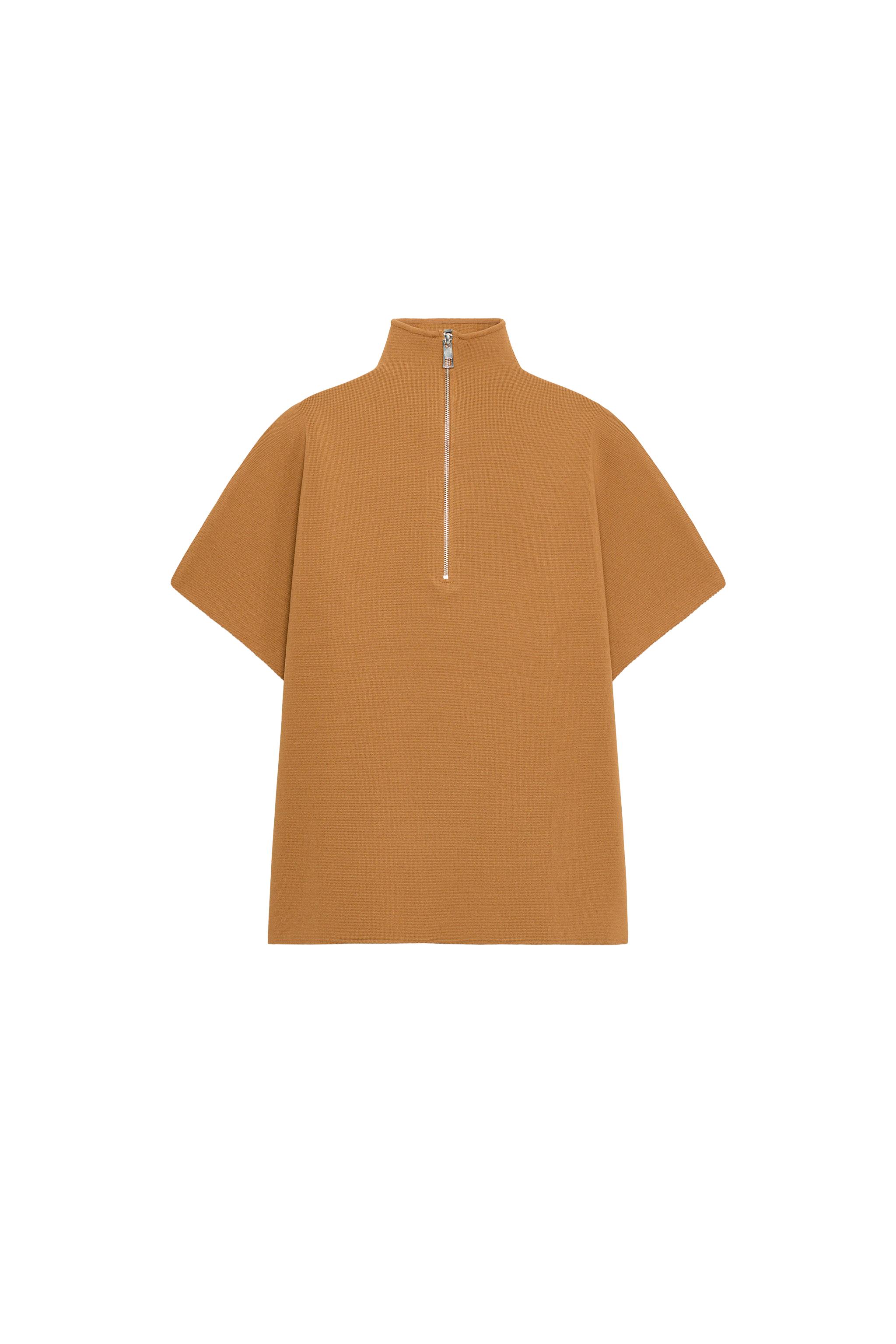 ue様 SUÉTER DE MANGA CURTA COM ZÍPER - Camel-claro | ZARA Brasil